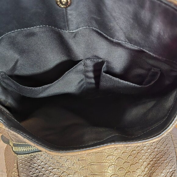 Coach Ombre Gold Metallic Python Embossed Leather Shoulder Bag Dual Black Handle - Picture 10 of 12